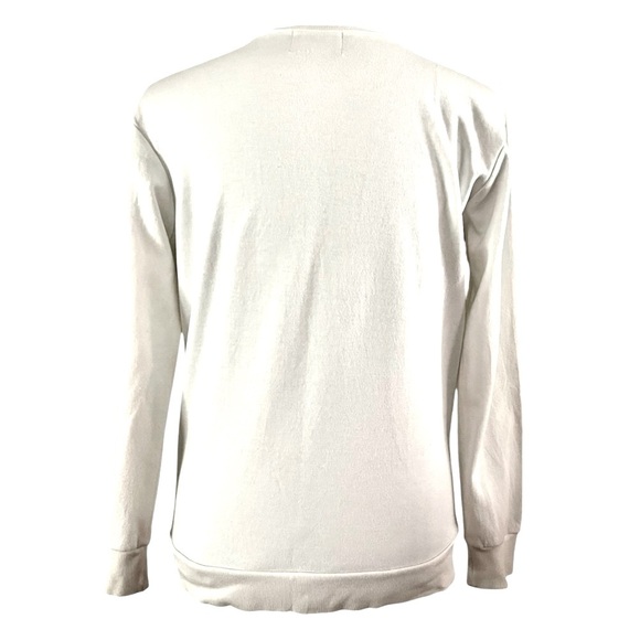 Men's Sweater White Black Embossed Print Token Front Sweatshirt Crewneck Top - Picture 3 of 4